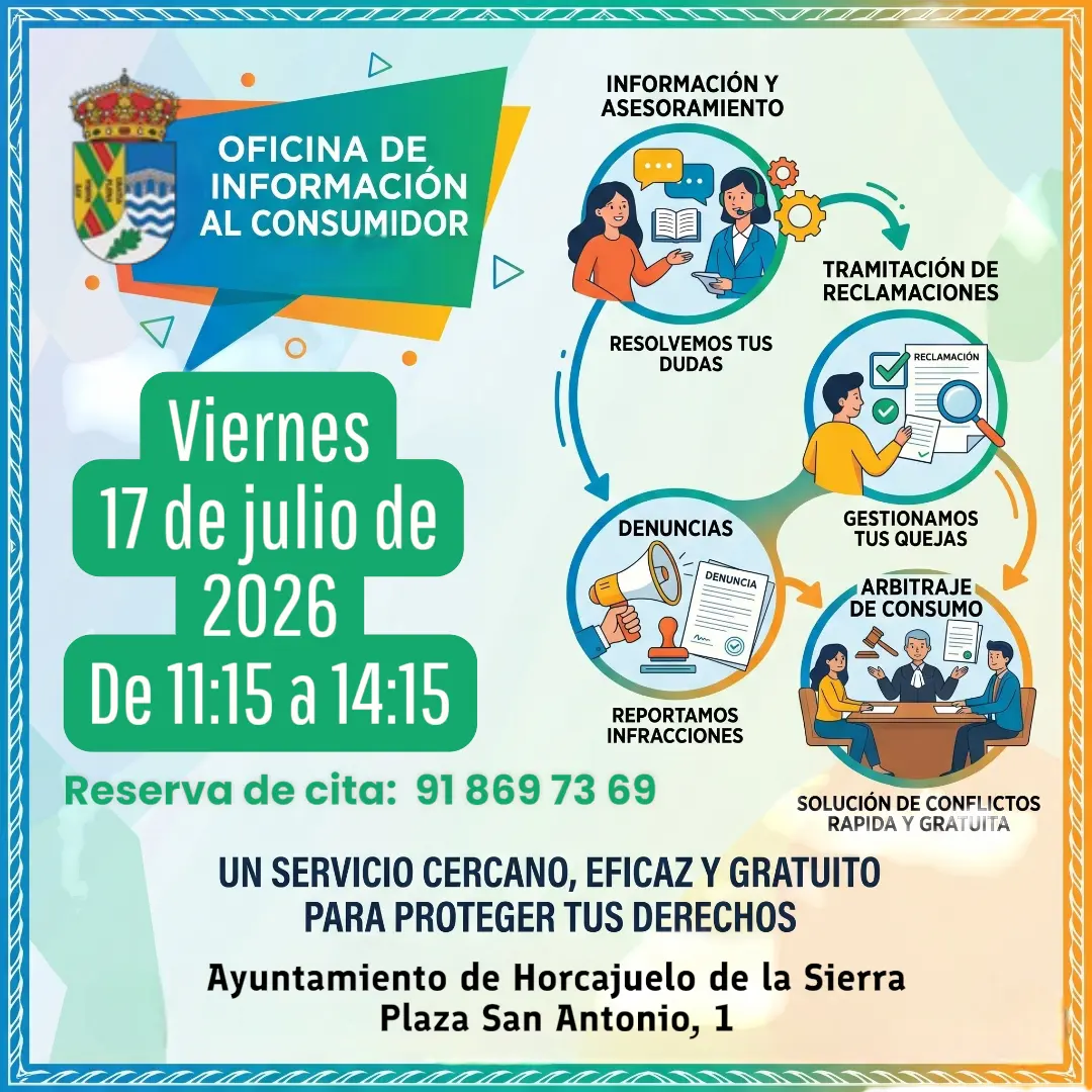 Información del Servicio de Atención Consumidor en Horcajuelo de la Sierra. Julio 2026